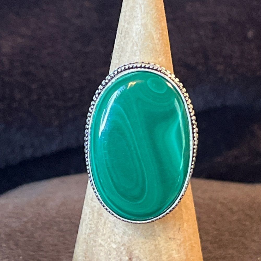 Artisan Crafted Malachite Ring In 925 Sterling Silver Size 8